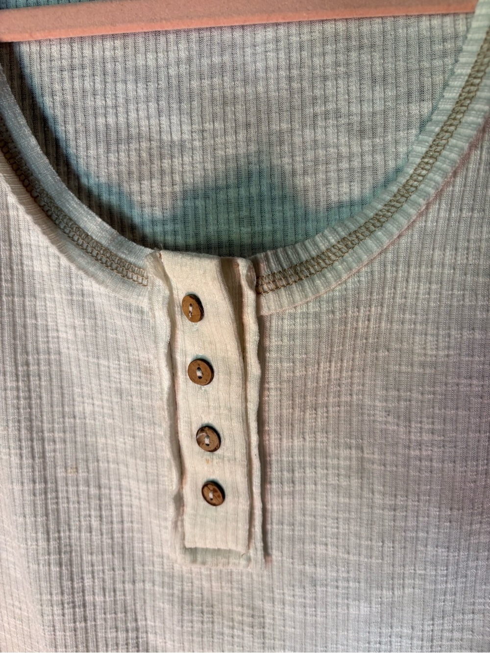 Cream Ribbed Henley Tank - Picture 3 of 5